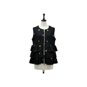 Bloom flower embroidery frill vest
