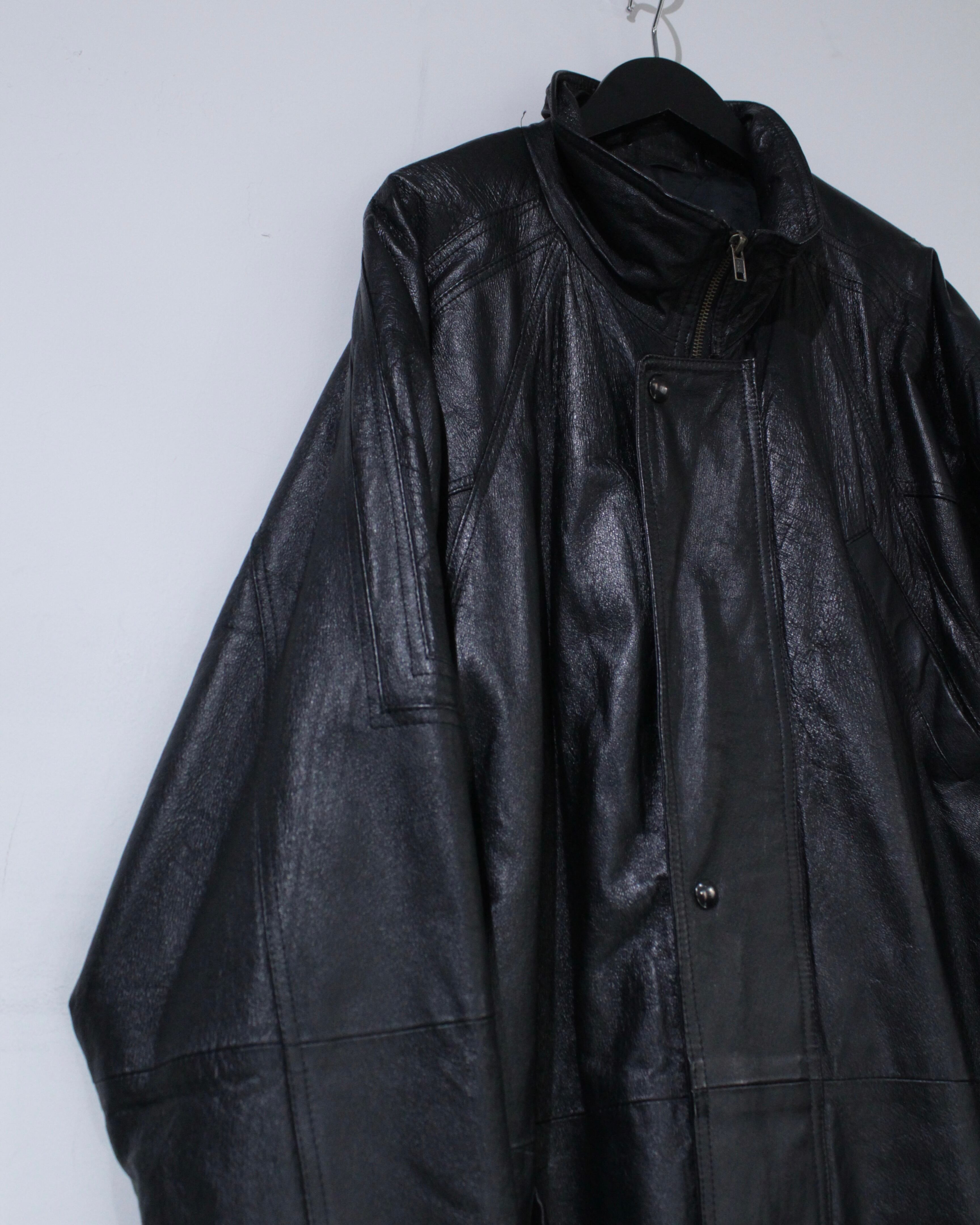Caka BLACK】Stand Collar Vintage Leather Long Coat | Caka(カカ