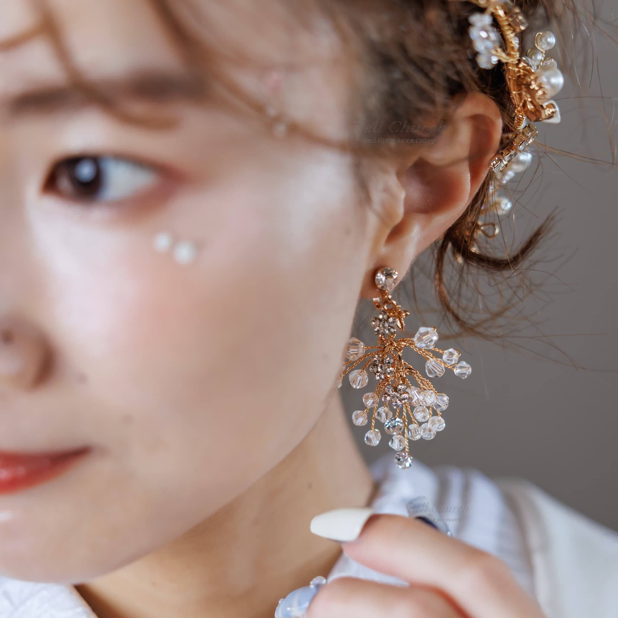ピアス イヤリング | 小枝アクセサリー | ジルコニア | お花モチーフ