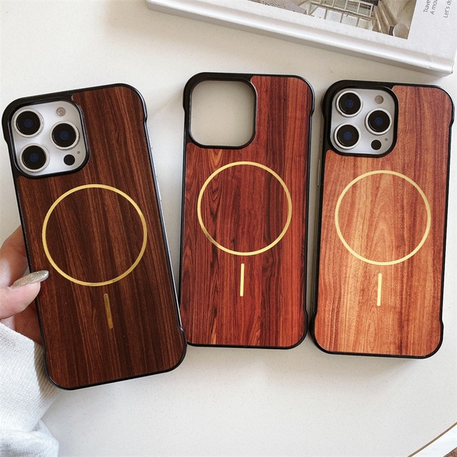 【MagSafe対応】木目調でオシャレさん◎高級感 iPhone16 ワイヤレス充電 ユニセックス マグセーフ ウッドデザイン スマホケース ND-16157