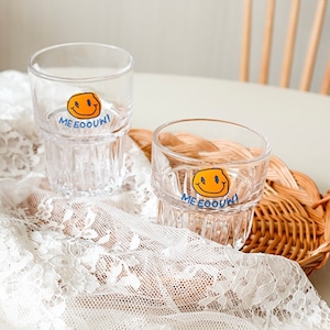 retro smile glass cup 2size / レトロ スマイル ガラス コップ グラス おうちカフェ 韓国 インテリア 雑貨