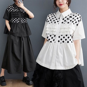 POLKA DOT RUFFLED TIERED SHORT SLEEVE SHIRT M-17393
