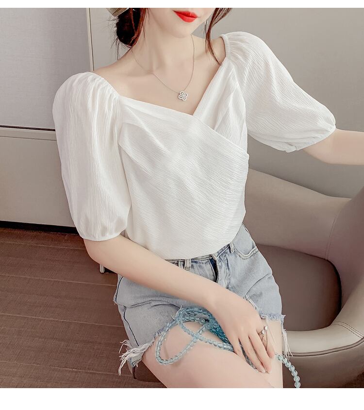 トップス レディース ブラウス 3カラー S M L XL ホワイト ブルー イエロー カラバリ シャツ シアー 透け感 ペンタゴンネック 半袖 無地 パフスリーブ リボン フリル 華奢見え シンプル きれいめ カジュアル フェミニン エレガント 上品 キュート 大人可愛い おしゃれ 普段使い デート お出かけ 女子会 休日 旅行 お呼ばれ 通勤 通学 着まわし 送料無料 抜け感 韓国系 ファッション コーデ スタイル モテ サイズ展開 オフショルダー 春 夏