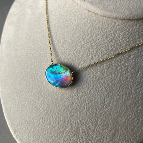 White (Crystal) Opal Blue Reversible Necklace