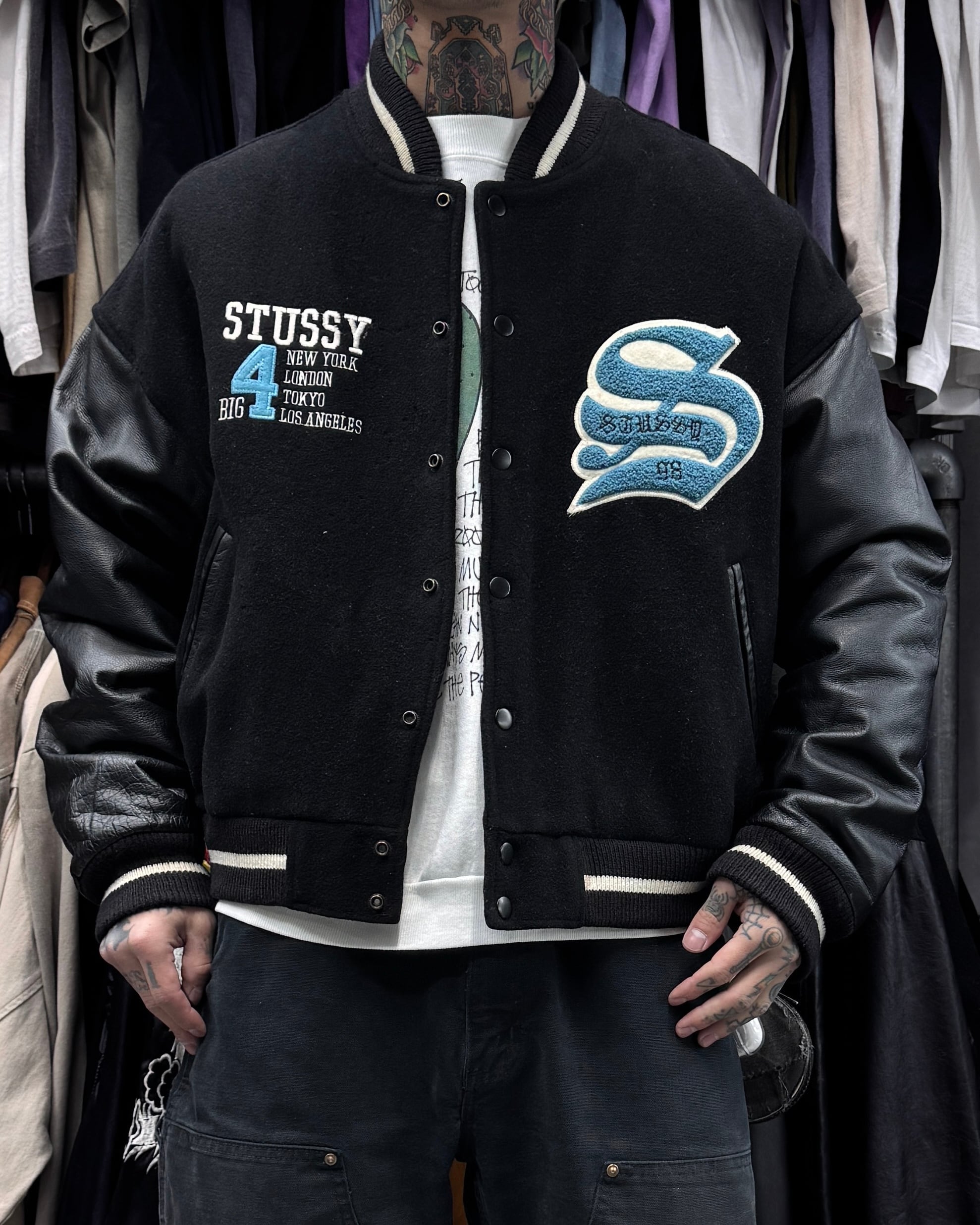 special】90's old stussy Varsity Jacket “BIG 4” “スタジャン