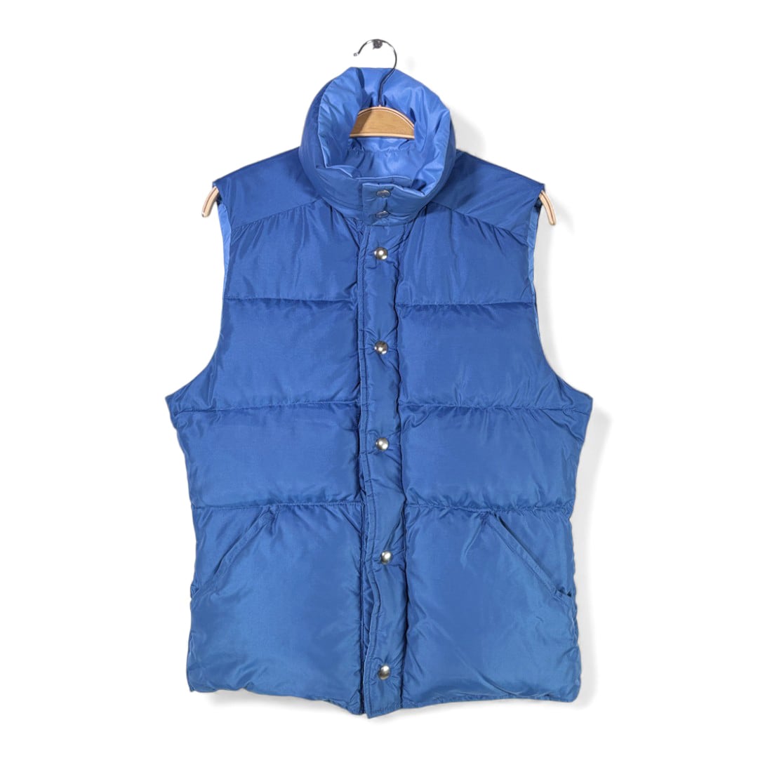80s COMFY ヴィンテージ ダウンべスト リバーシブル グースダウン ブルー ライトブルー サイズS相当 古着 DD0463