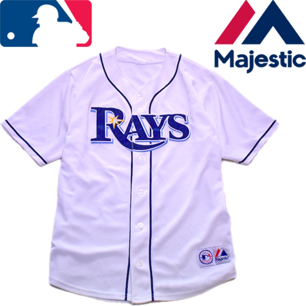 1点物◇MLB RAYSレイズMAJESTICベースボールシャツ古着メンズXL 