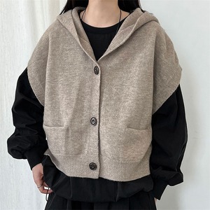 ニットベスト フード付きベスト レディース 4色 フリーサイズ 無地 前開き パーカーベスト 春秋冬 カジュアル 25zm2041