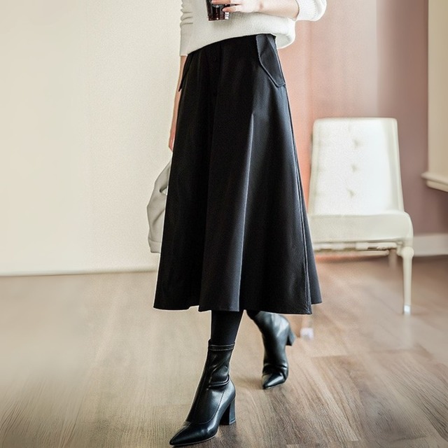 High waist elegant swing wool skirt