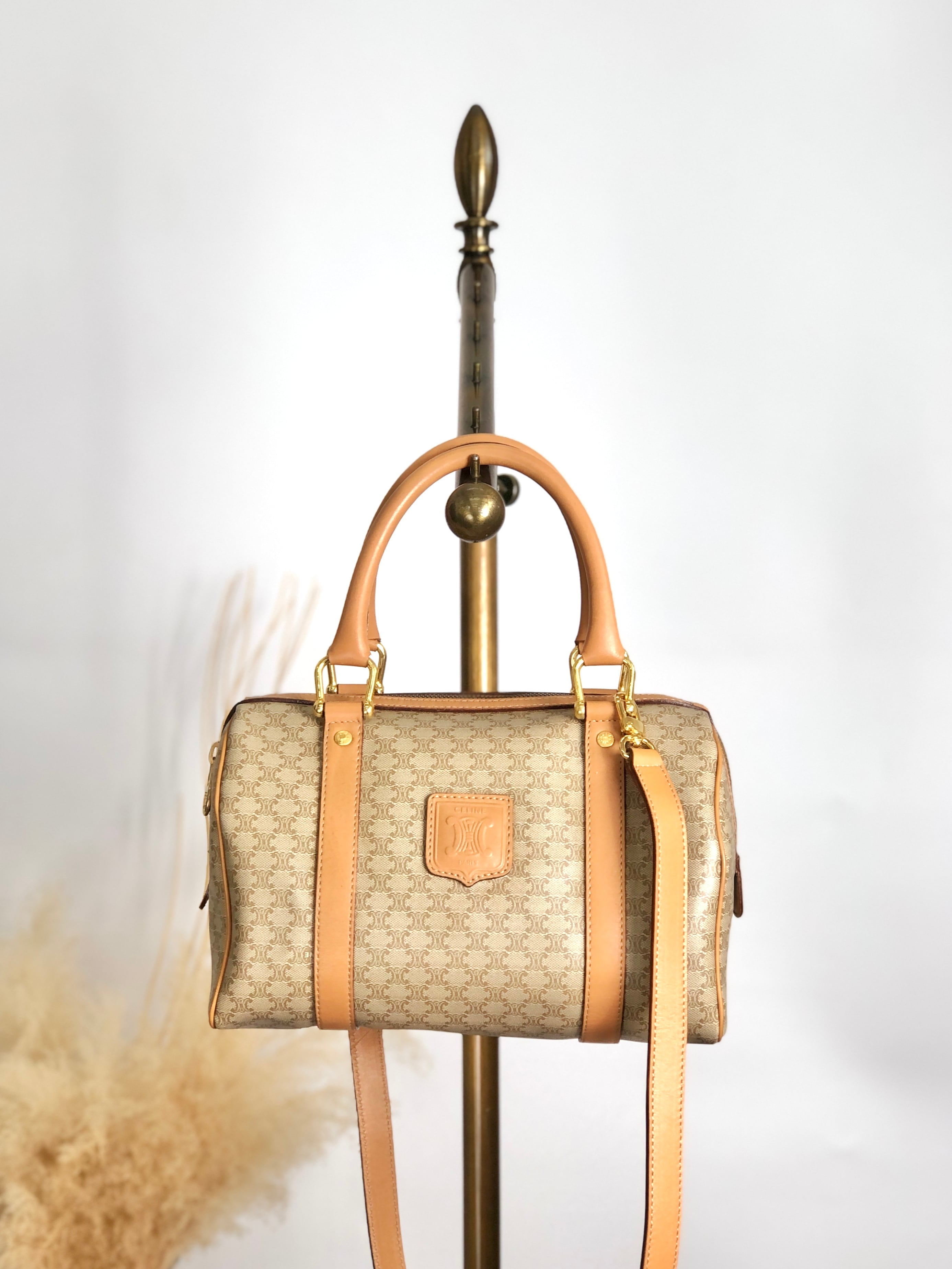 CELINE セリーヌ マカダム ショルダーバッグ ベージュ ブラゾン型押し PVC 2WAY vintage ヴィンテージ オールド erwjct