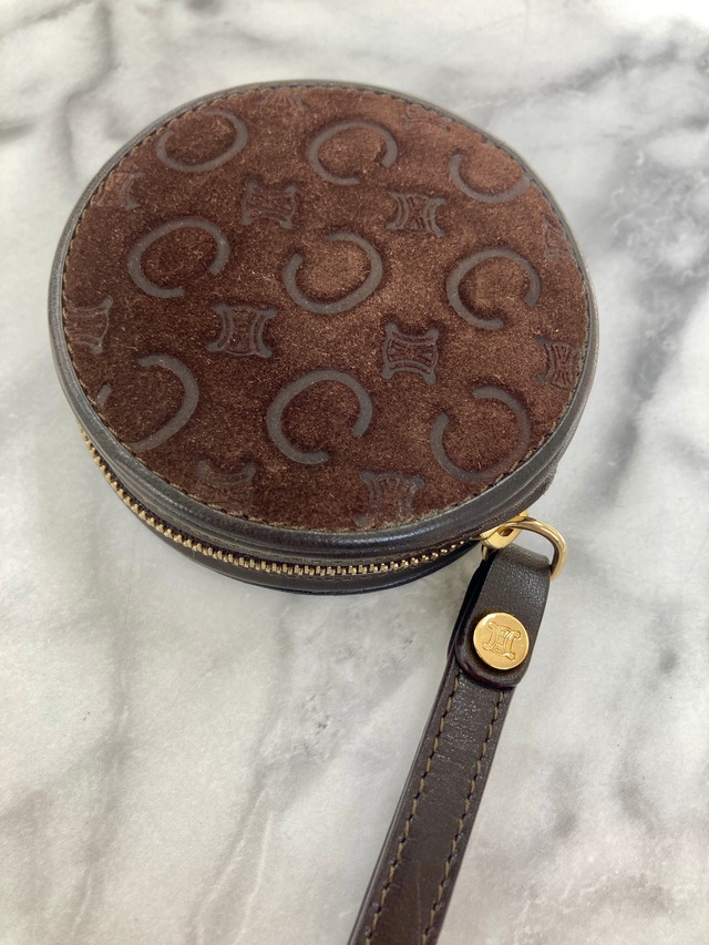 CELINE セリーヌ ブラゾン スエード ラウンド コインケース ブラウン vintage ヴィンテージ オールド 6z2vft