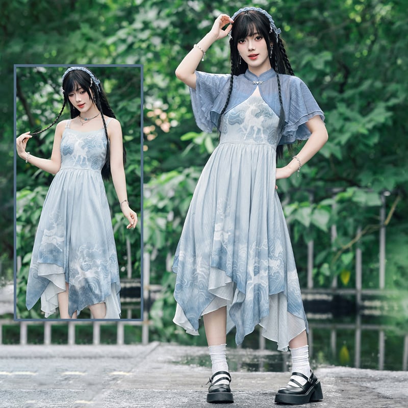 古怪舍---鹿煙シリーズ】☆チャイナ風ワンピース☆ つりワンピース
