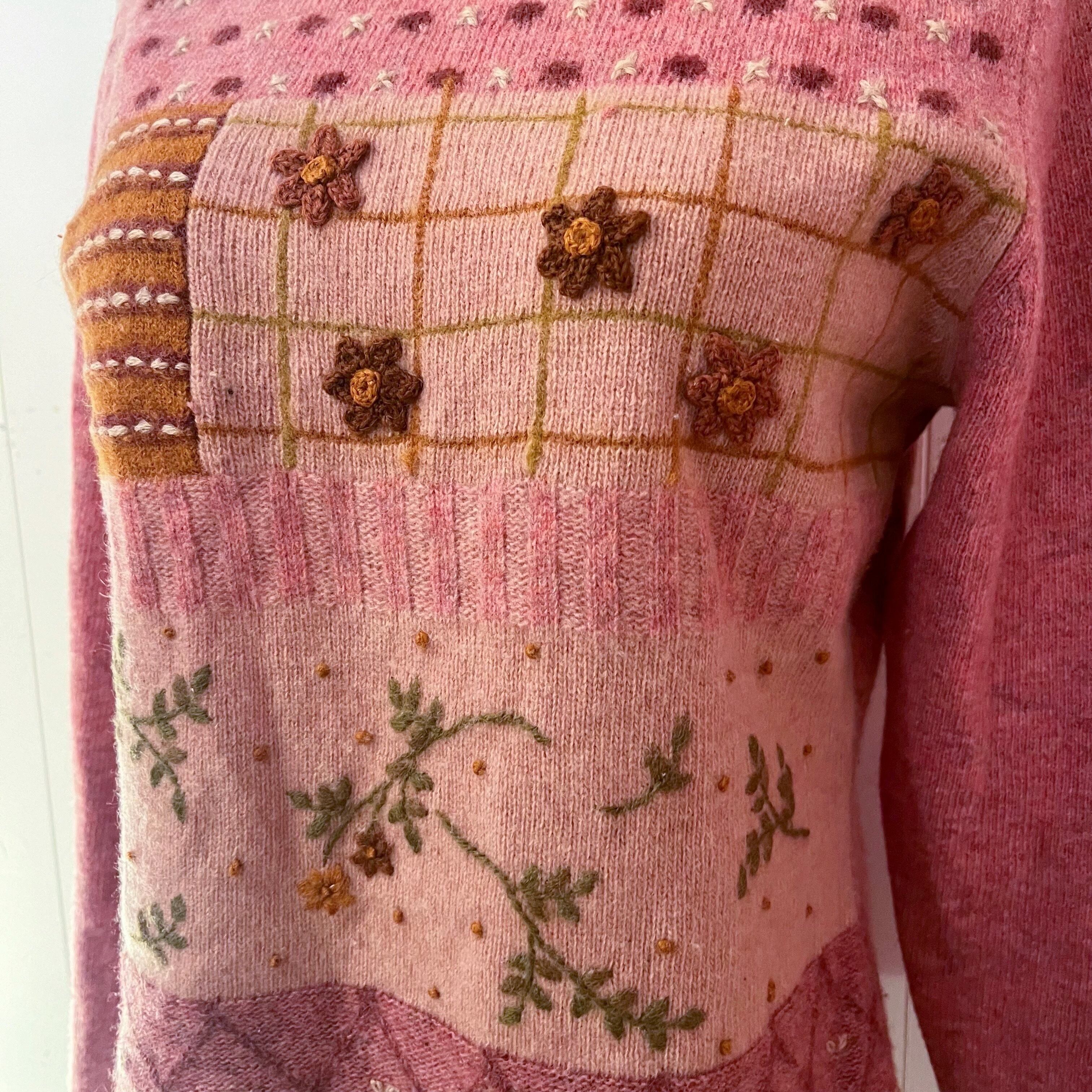 pink flower wool knit sweater