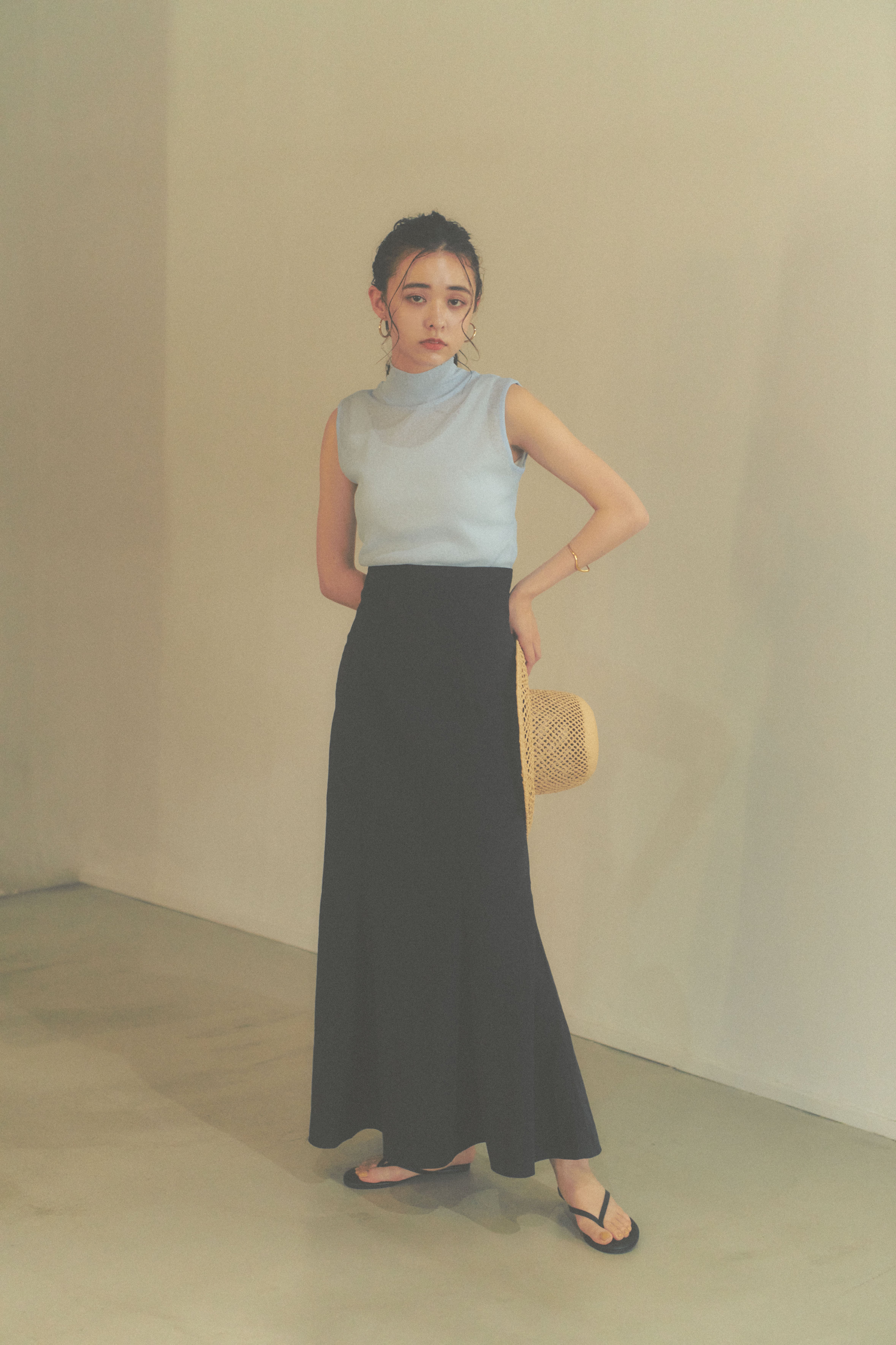 ハイネック シースルー トップス｜サックス | tof`em online store