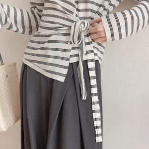 border waist-ribbon round-neck knit　J00463