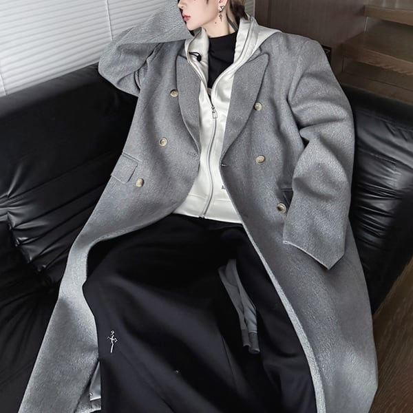 フェイクツーピースジップアップフーディダブルロンググレーコート(ruf_02576)