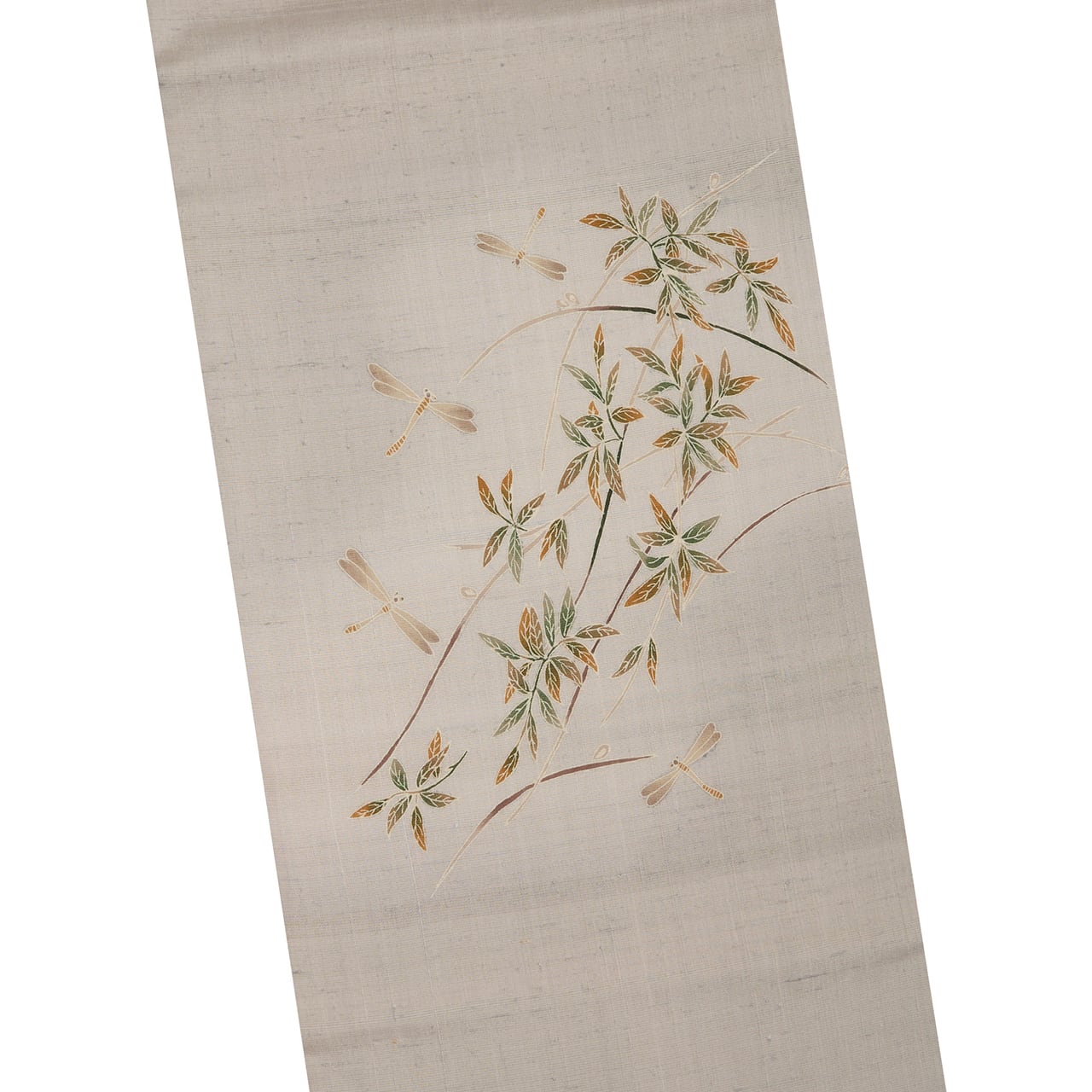 枝垂れる葉にトンボの模様 手描友禅 夏名古屋帯【中古】 | かわの屋