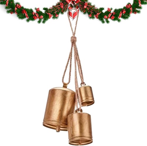 壁掛け装飾 3個 金属 真鍮 ロープ付き カウベル クリスマス装飾 シック 鐘 カントリースタイル ヴィンテージ レトロ