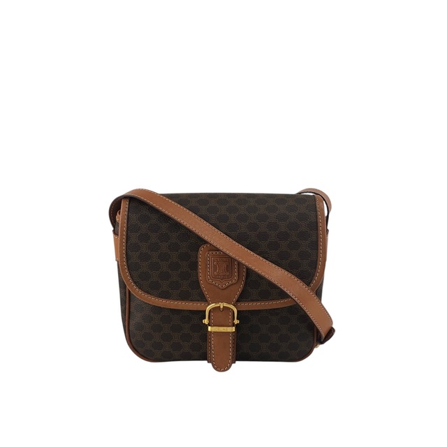 CELINE セリーヌ ショルダーバッグ ブラウン ブラゾン型押し フロントバックル PVCレザー vintage ヴィンテージ オールド rxknkd