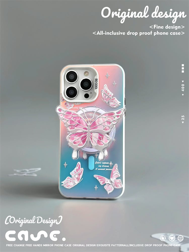 MagSafe対応】蝶が舞う◎妖艶なバタフライ オーロラ背面 スマホ