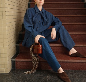 retro marine style washed blue denim pants【2025100204】