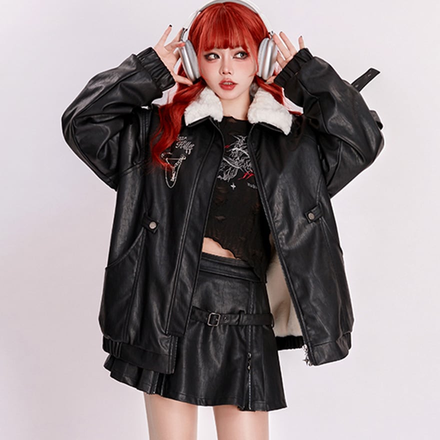 レザースカート ミニスカート プリーツ ジッパー 闇かわいい バンギャ