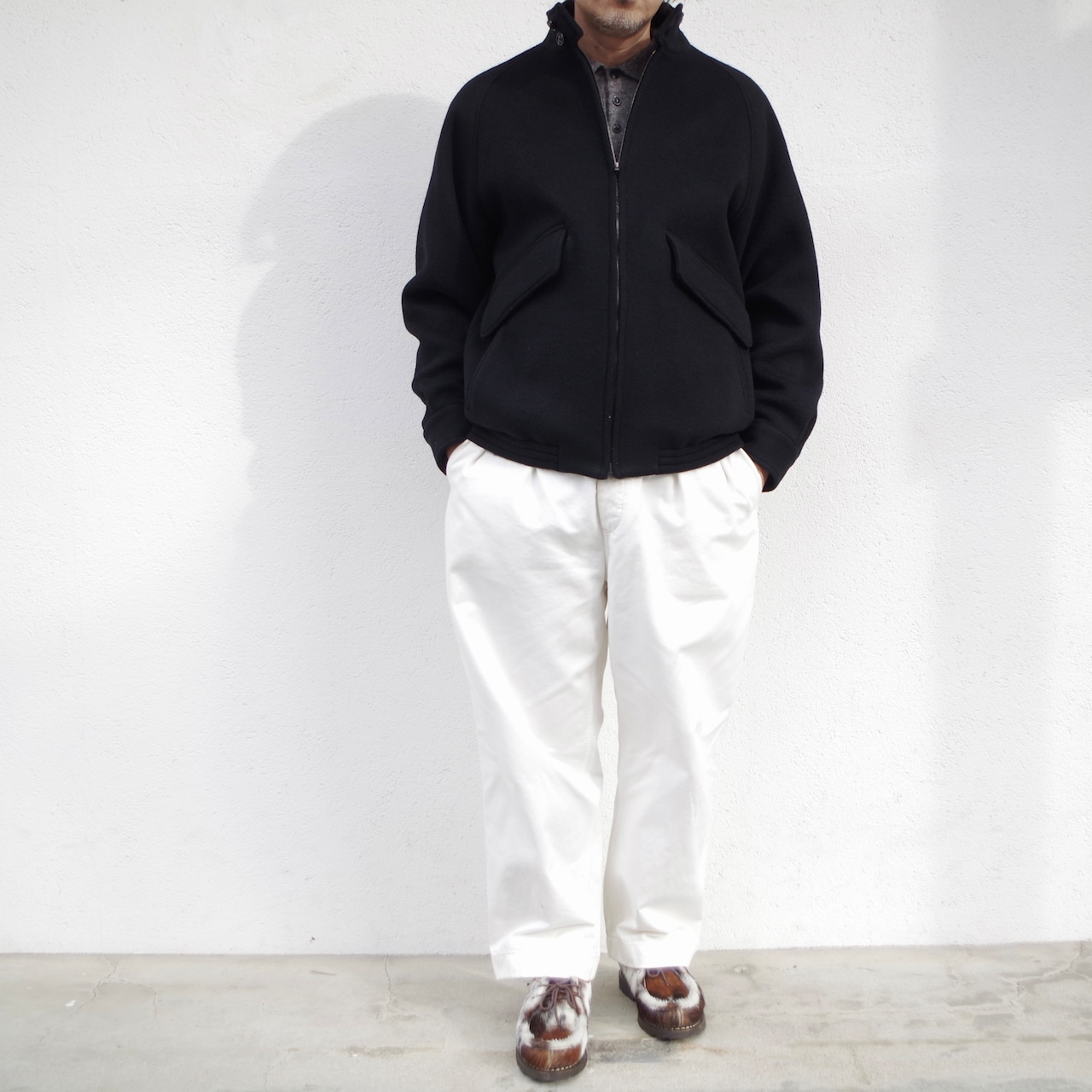 comm.arch. Victorian Wool Harrington Jacket Blackout