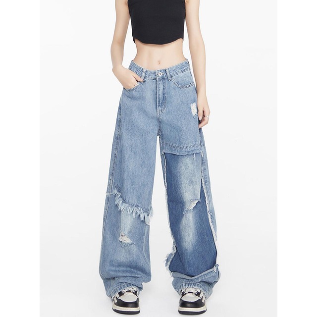 レイヤードカットオフデザインデニムパンツ   R01363