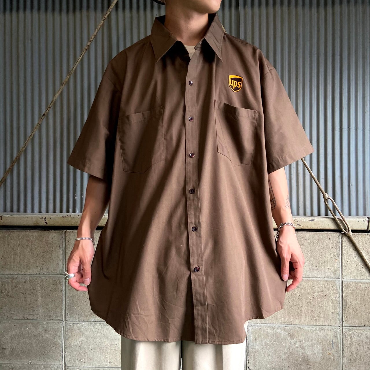 ビッグサイズ ups 企業ロゴ ワッペン 半袖ワークシャツ メンズXXXL 