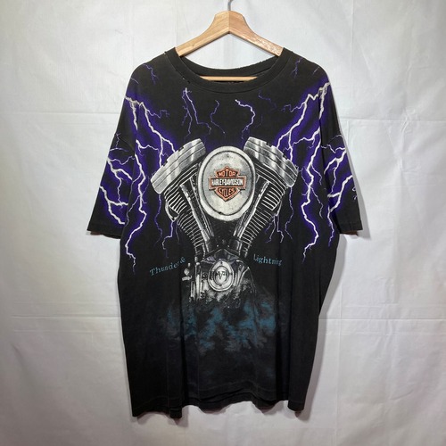 希少 90s Harley Davidson サンダー ライトニング Tシャツ ハーレーダビッドソン ヴィンテージ コットン BLK 黒 雰囲気抜群 バイカー XL
