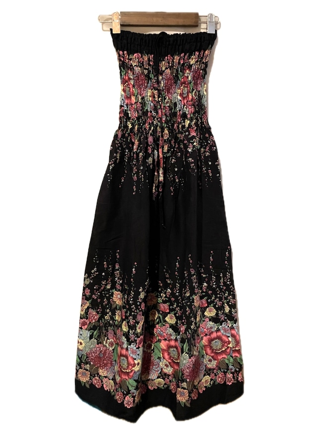 スカート ロングスカート 2way スカート ブラック ワンピース 花柄 マキシ丈 ホルダーネックワンピース リゾートワンピ エスニックファッション アジアンファッション メンズスカート ユニセックス * アジアン雑貨 No.320