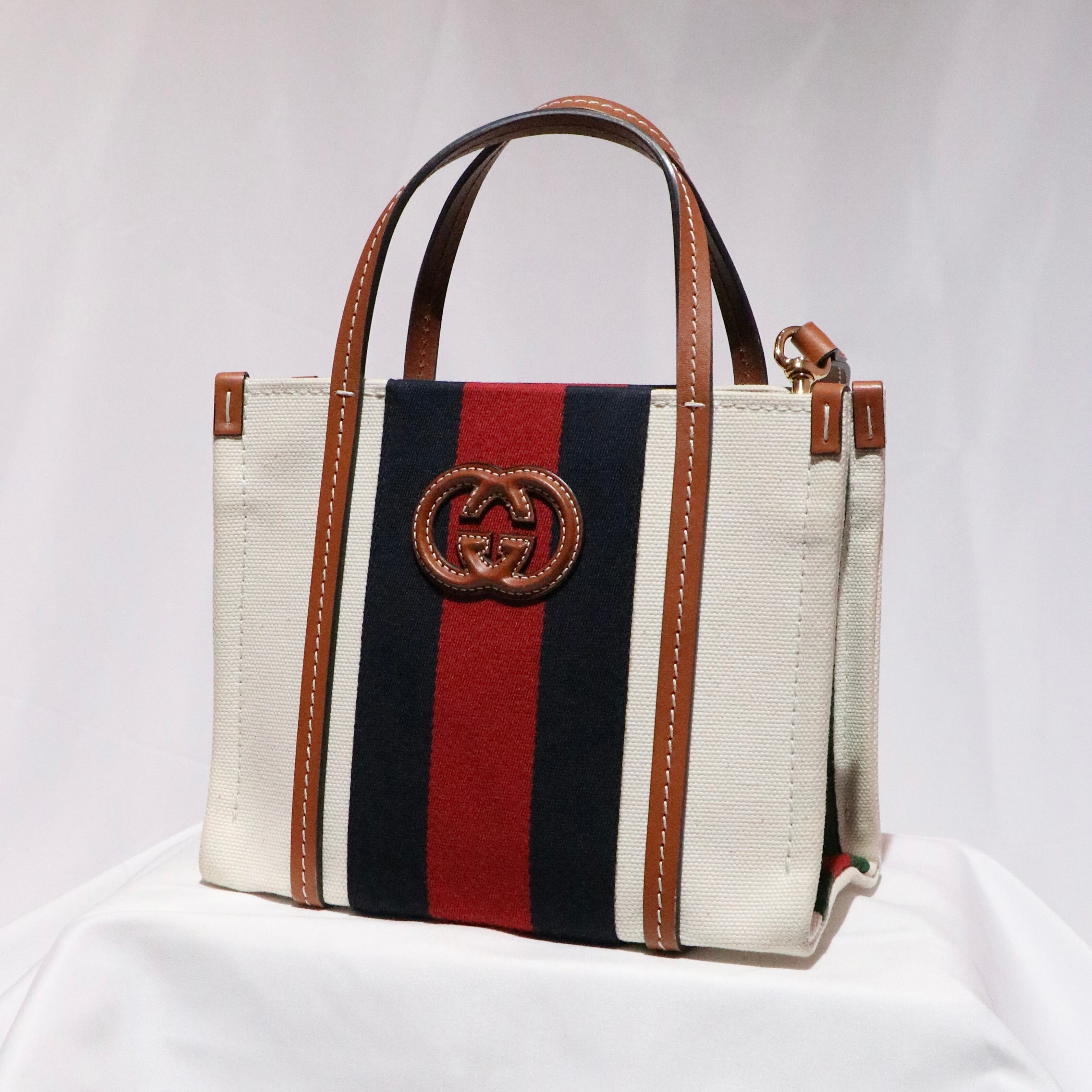 GUCCI インターロッキング G ミニトートバッグ キャンバス レザー 