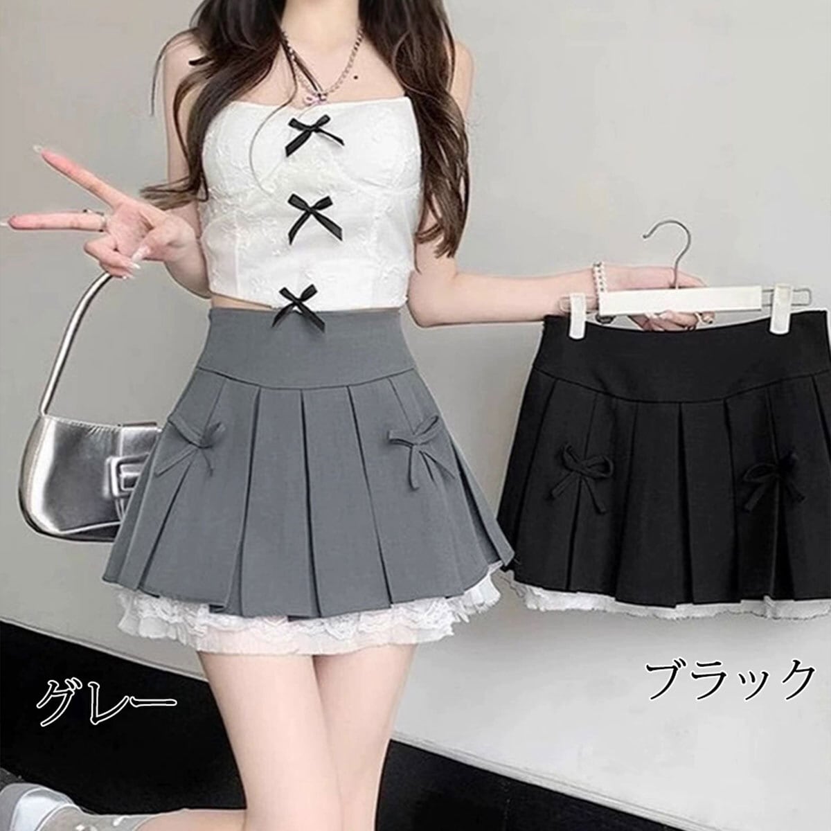 ミニスカート プリーツ レディース 韓国 春 夏 秋 ボックスプリーツ おしゃれ 大人 かわいい きれいめ インナーパンツ付き Aライン リボン ハイウエスト キュロットスカート 大人可愛い 大人女子