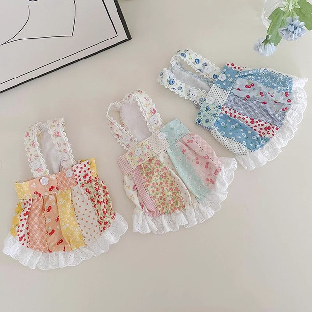 花柄のパッチワーク風サロペットスカート　犬服QQ　00685