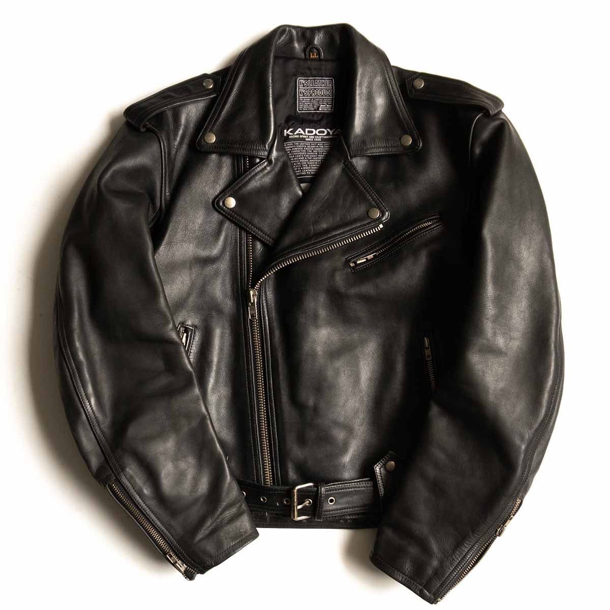 美品　KADOYAレザー ダブル　ライダースジャケット KADOYA ダブルライダース レザージャケット LLサイズ ブラック