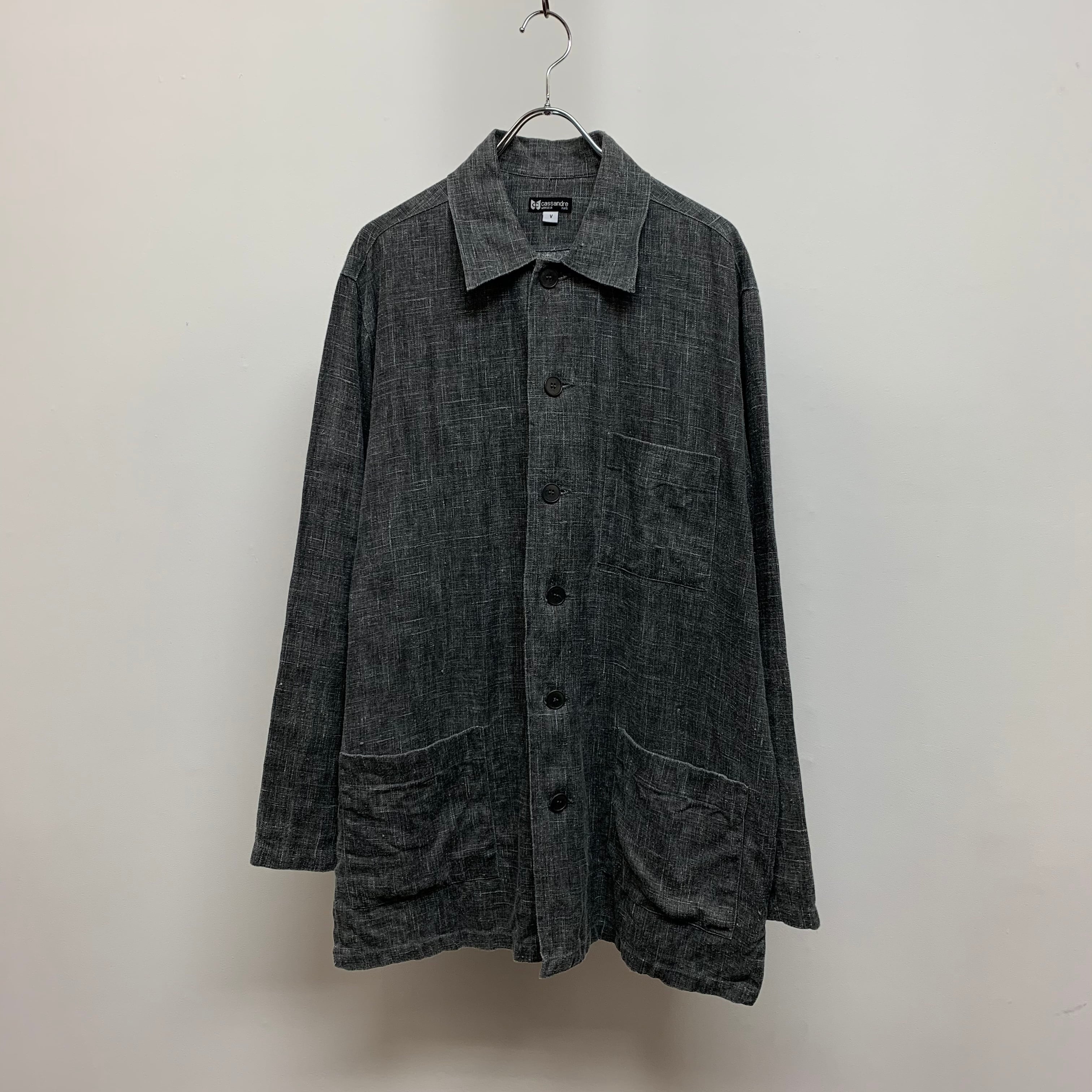 0151. faded linen chore jacket フェードブラック リネン