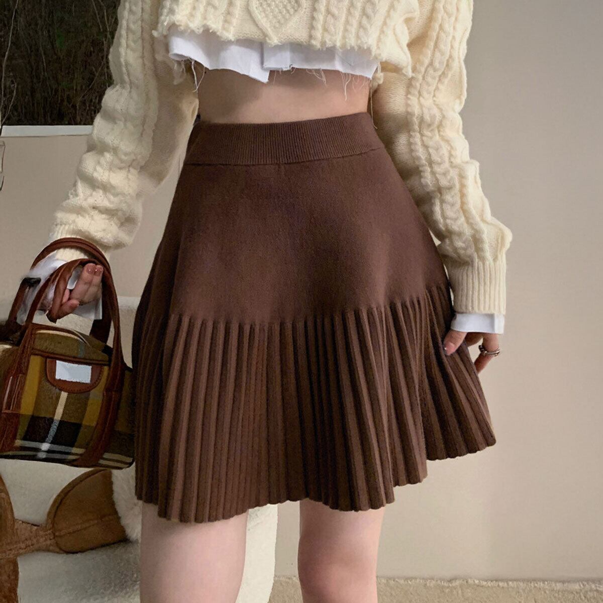 ミニスカート ニット レディース 秋冬 プリーツスカート ニットスカート おしゃれ きれいめ 大人 かわいい カジュアル ハイウエスト Aライン ウエストゴム 大人可愛い 大人女子