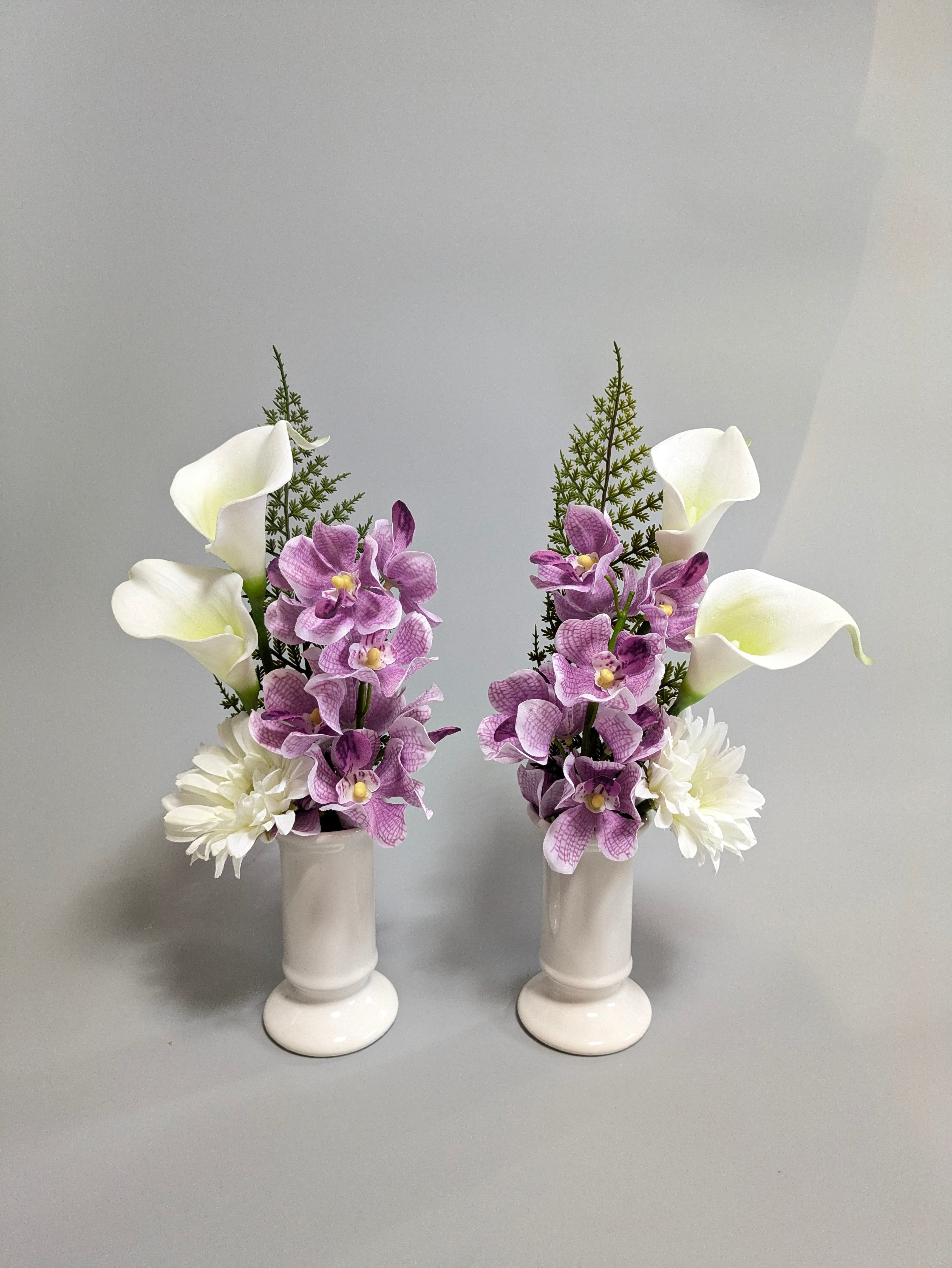 YSアウトレット 高級造花 シンプル仏花対アレンジ リオオーキッド 紫