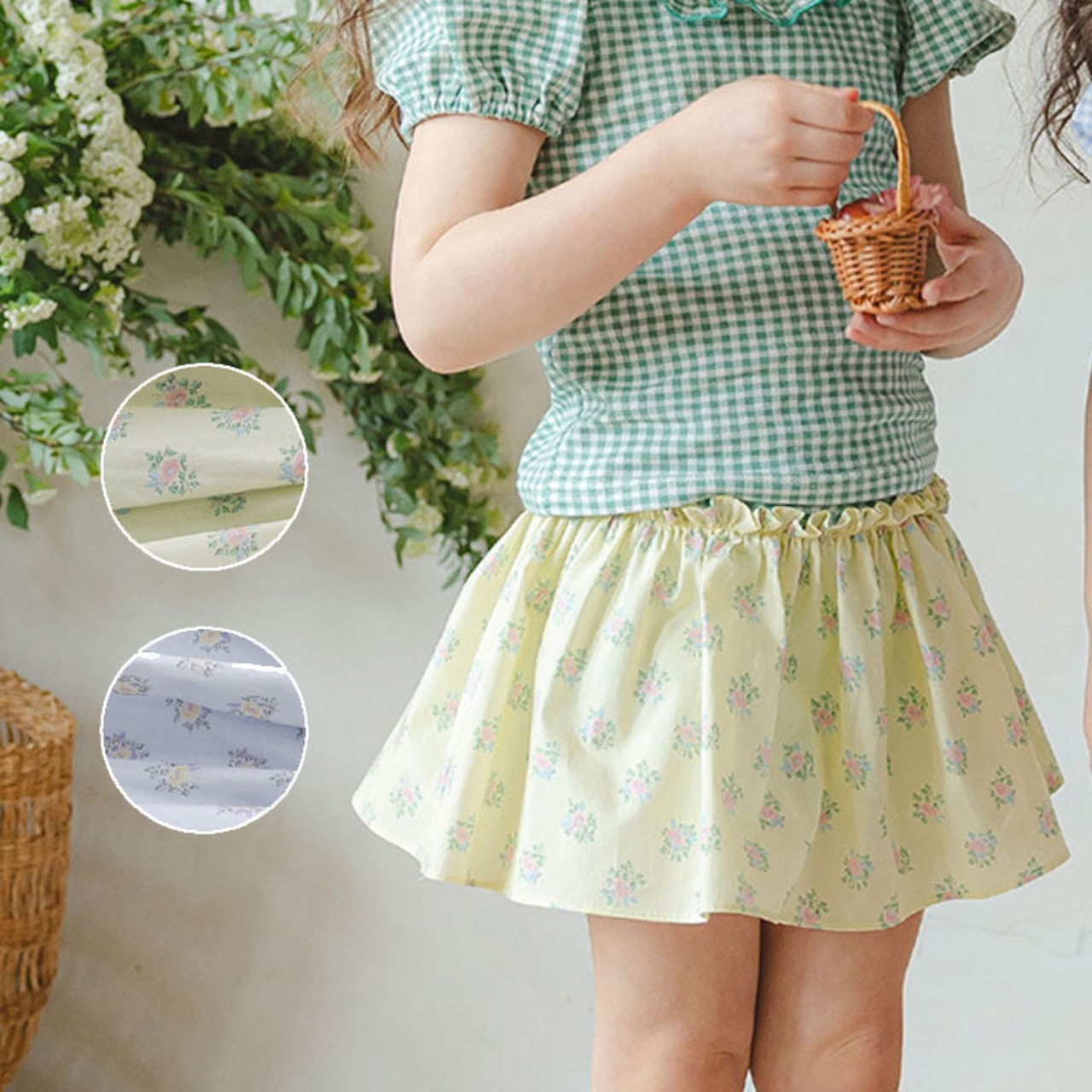 夏花柄レギンス付きスカート