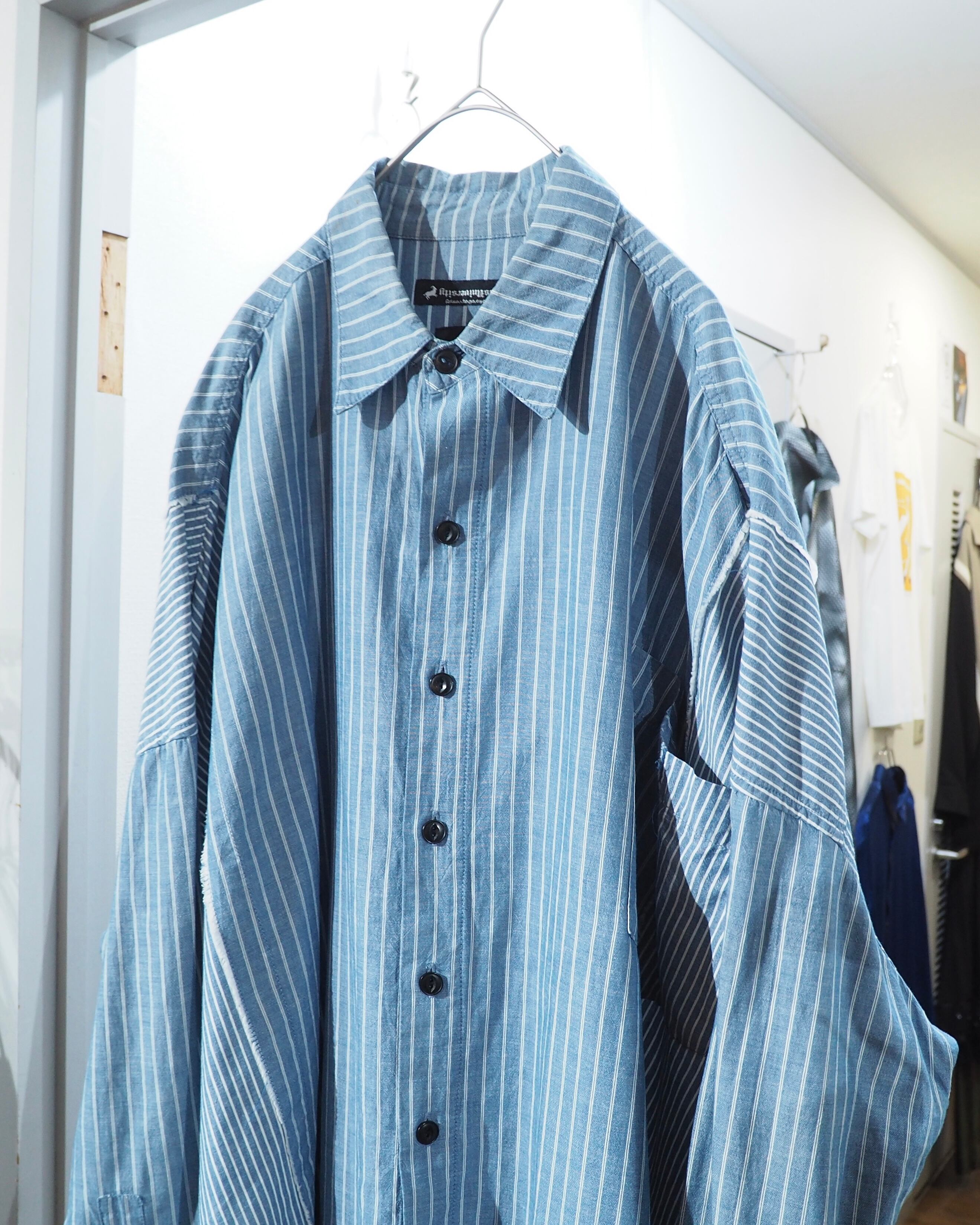 ” Advantage cycle × JIEDA - 再構築 ” Over silhouette Stripe switching shirt