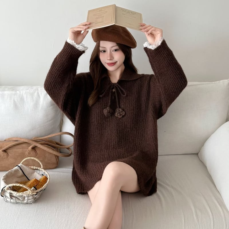 【tops】レースドッキングニットトップス Q7481