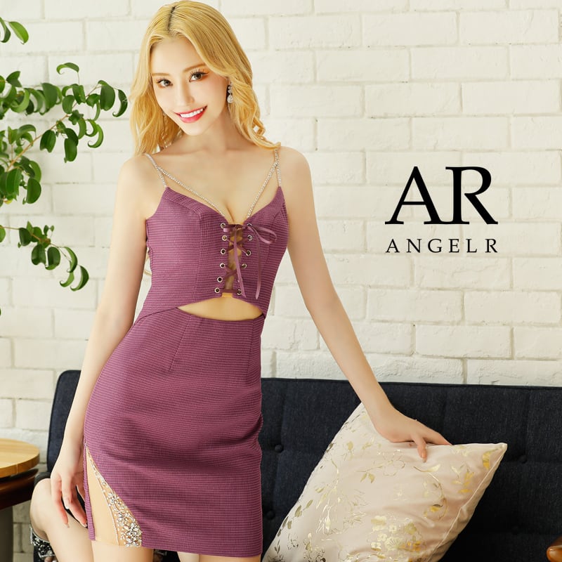 23308 Angel R バックフラワービジュースパンコールミニタイトドレス