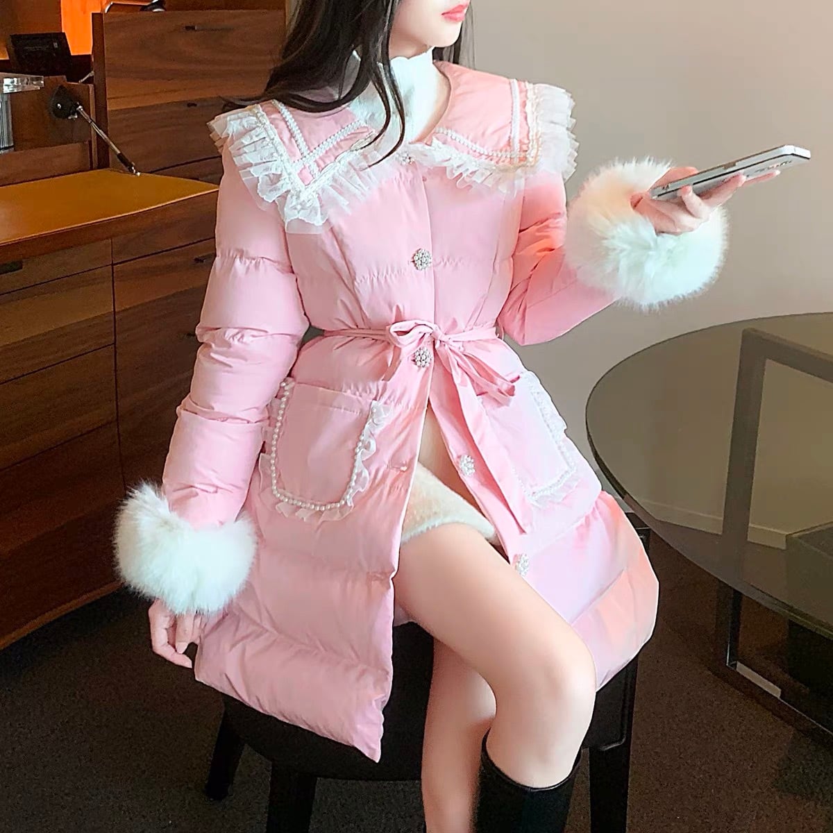 2カラー 】ピンク 水色 ワンピース コート アウター ジャケット リボン 2カラー 】ピンク 水色 ワンピース コート アウター ジャケット リボン