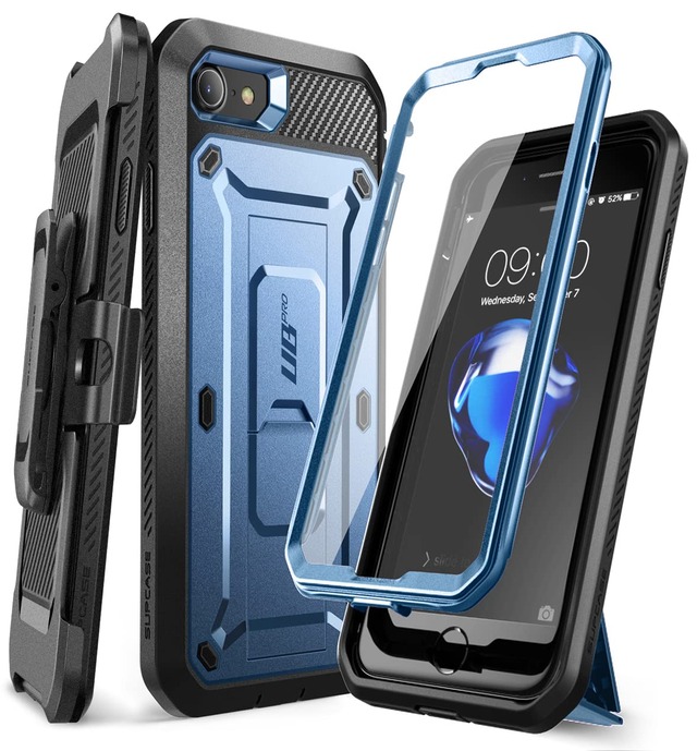SUPCASE iPhone SE3(第3世代) 2022 SE(第2世代) /iPhone8 /iPhone7 ケース 対応 2020 新しいカバー 液晶保護フィルム と腰かけクリップ付き 米国軍事規格取得 耐衝撃 防塵 二重保護 UBProシリーズ 金属ブルー