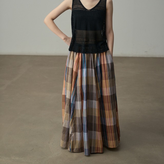 check pattern long skirt L0551