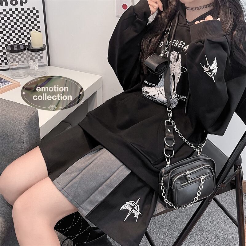 サブカル 服 地雷系 通販 闇かわいい プリーツ ミニスカ バイカラー サイドバックル カジュアル