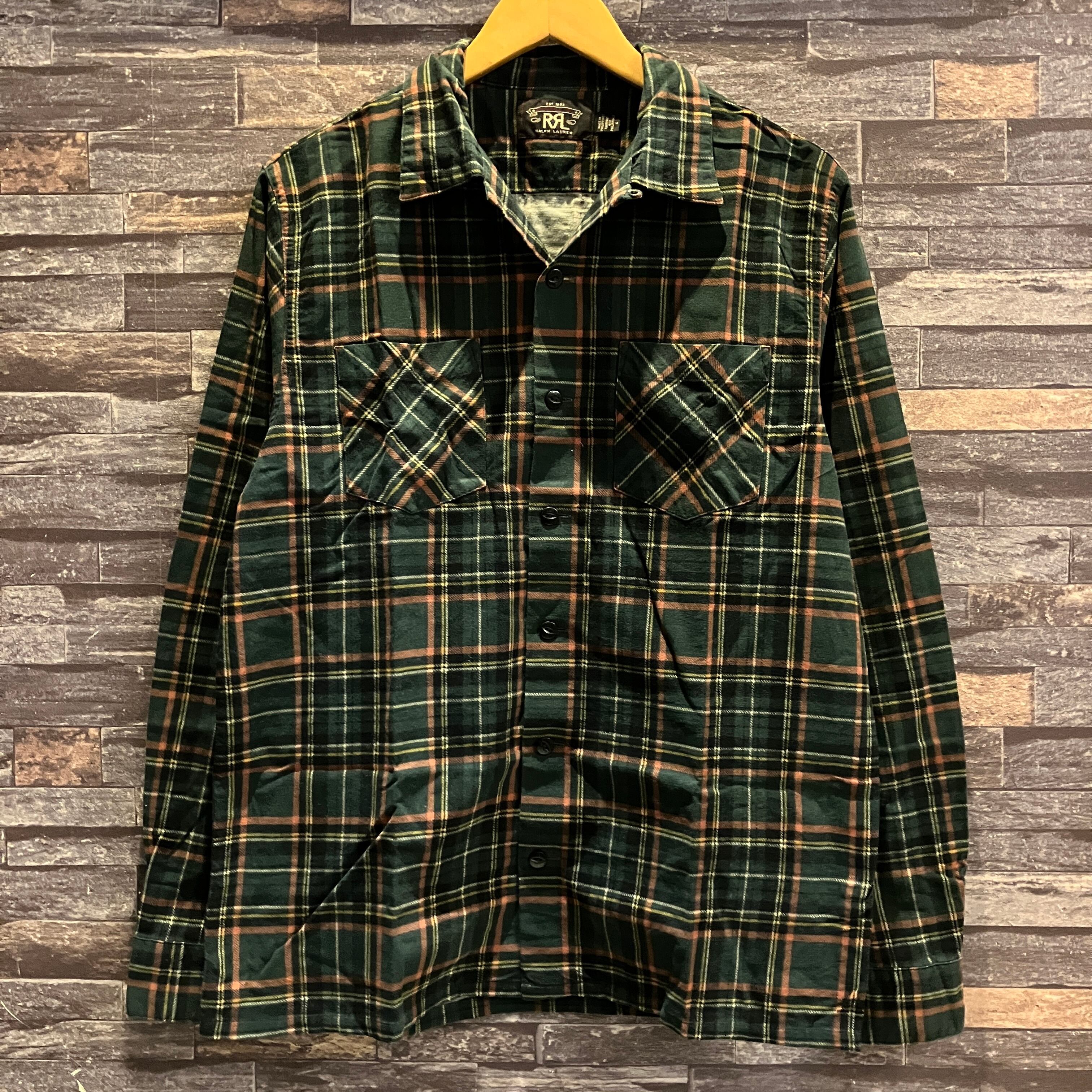 新品*RRL*日本製　US-RRLプリント　コットン RRL PRINT FLANNEL OPENCOLLAR CHECK SHIRT GREEN | safarionline