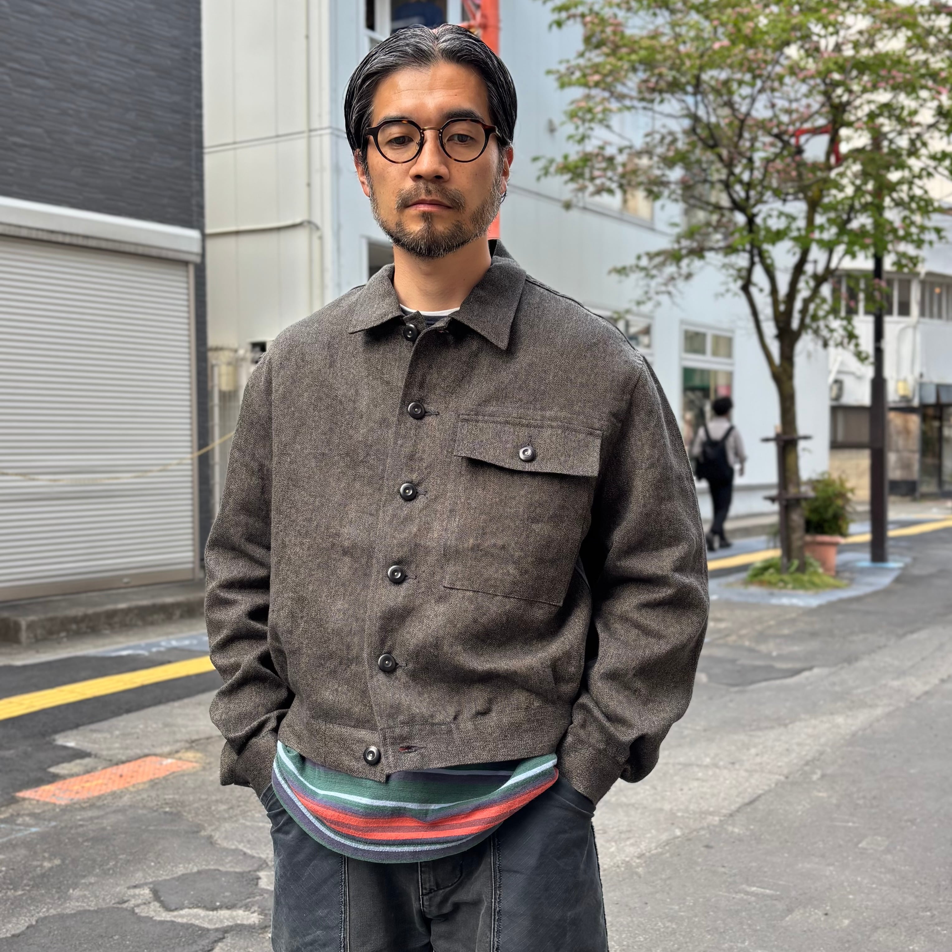 NIGEL CABOURN / FRENCH WORK JACKET - MIX BLACK CHAMBRAY