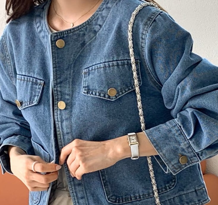 ノーカラーデニムジャケット | S.Dahlia