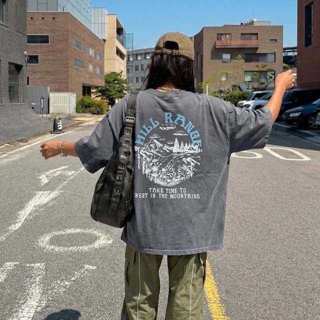 【即納】Y-4895　2026春新作♡HILLピグメント加工半袖Tシャツ　ダークグレー　0417